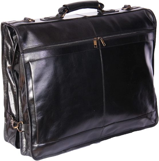Real Leather Suit Dress Carrier Travel Weekend Bag CANICO Black - Image 3