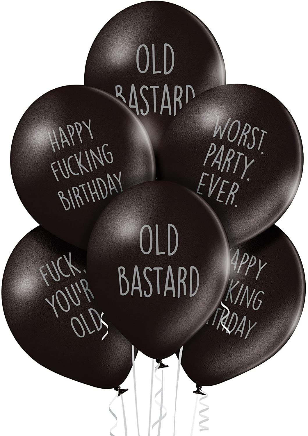 Rude Funny Birthday Balloons - Pack of 12, For Him - Perfect Party Decorations, Metallic Black