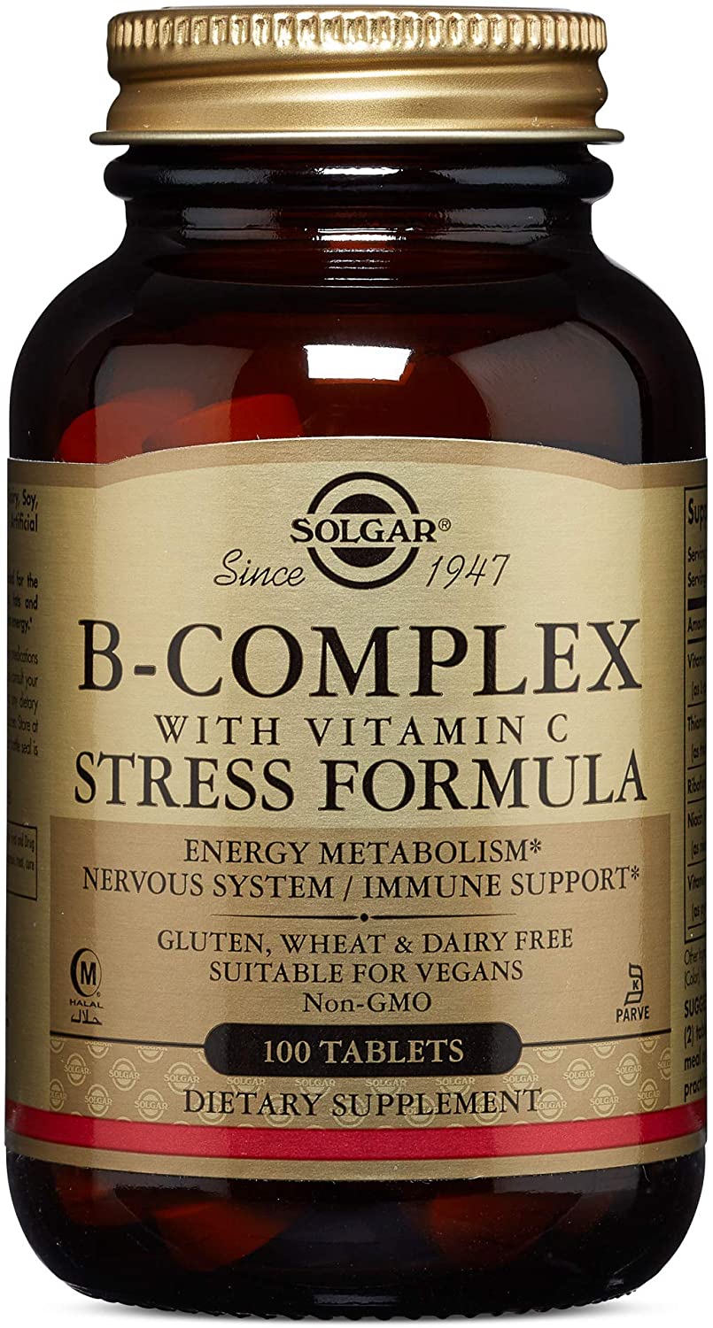 Solgar Vitamin B-Complex with Vitamin C Tablets, Pack of 100, High Strength B-Complex, Energy