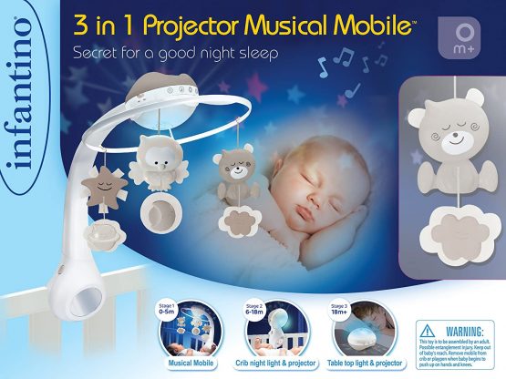 INFANTINO 3 in 1 Projector Musical Mobile - Convertible mobile, table and cot light and projector, with wake up mode to simulate daylight, complete with 6 melodies and 4 nature sounds - Image 2