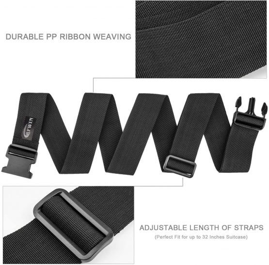 Luggage Straps Suitcase Belts, RFWIN Adjustable Black Travel Packing Belt with Buckle Closure (2 Pack Black) - Image 4
