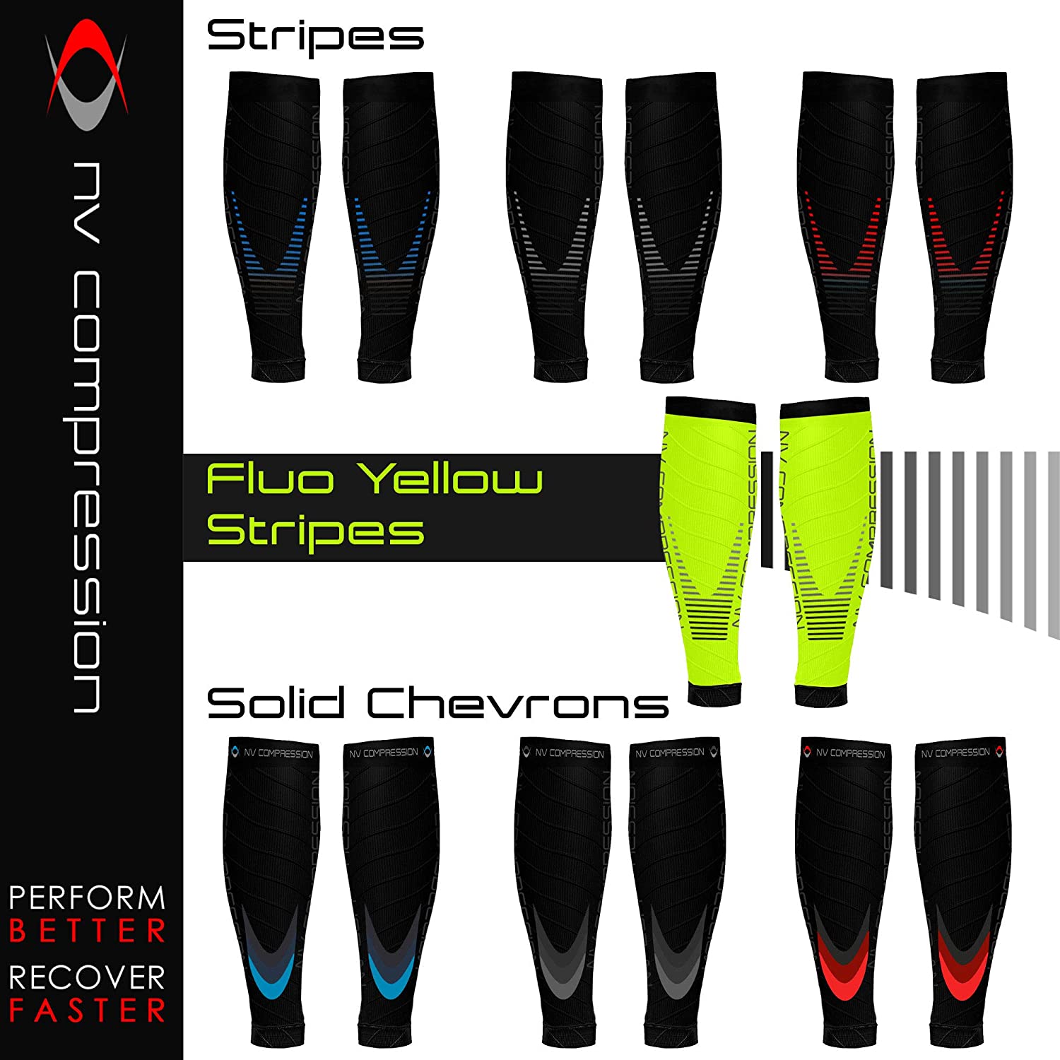 NV Compression Essential Race and Recover Calf Guards/Sleeves (PAIR) 20-30mmHg, for Sports Recovery Shin Splints, Medical - Image 3