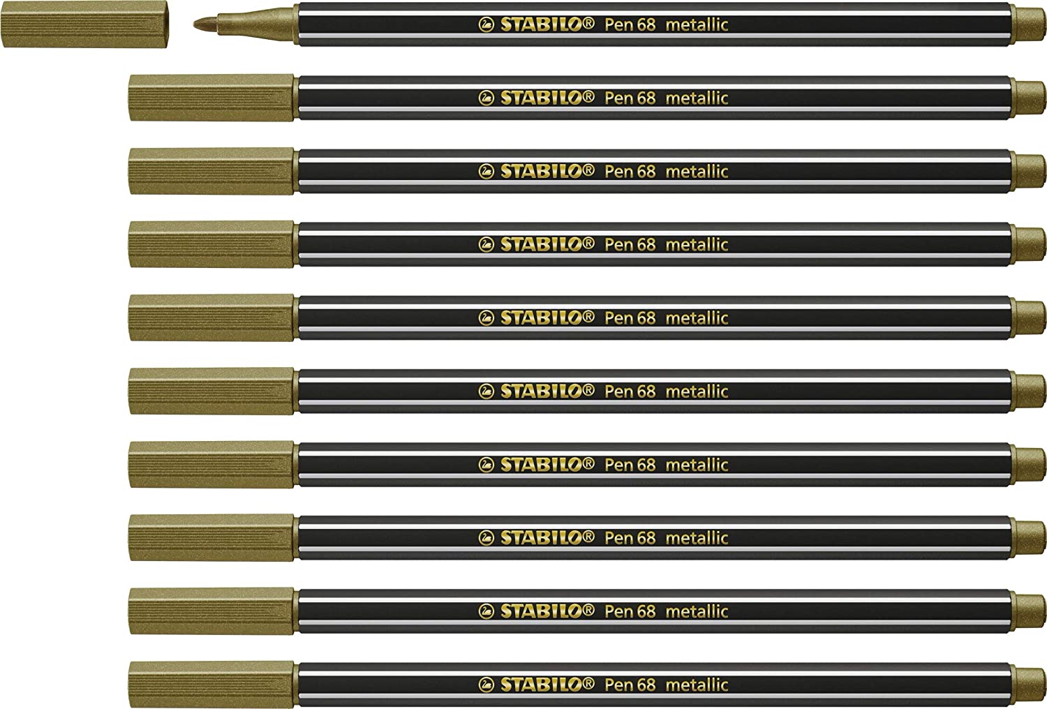 STABILO Metallic Premium Felt Tip Pen Pen 68 metallic - Pack of 10 - gold, 1 count (Pack of 10)