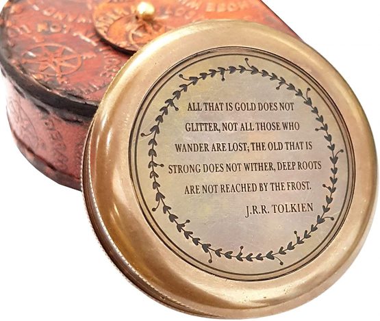 Brass Nautical - Not All Those Who Wander are Lost Brass Gift Engraved Compass with Leather case, Graduation Day Baptism Communion Confirmation Day Motivational LOTR J.R.R. Tolkien - Image 2