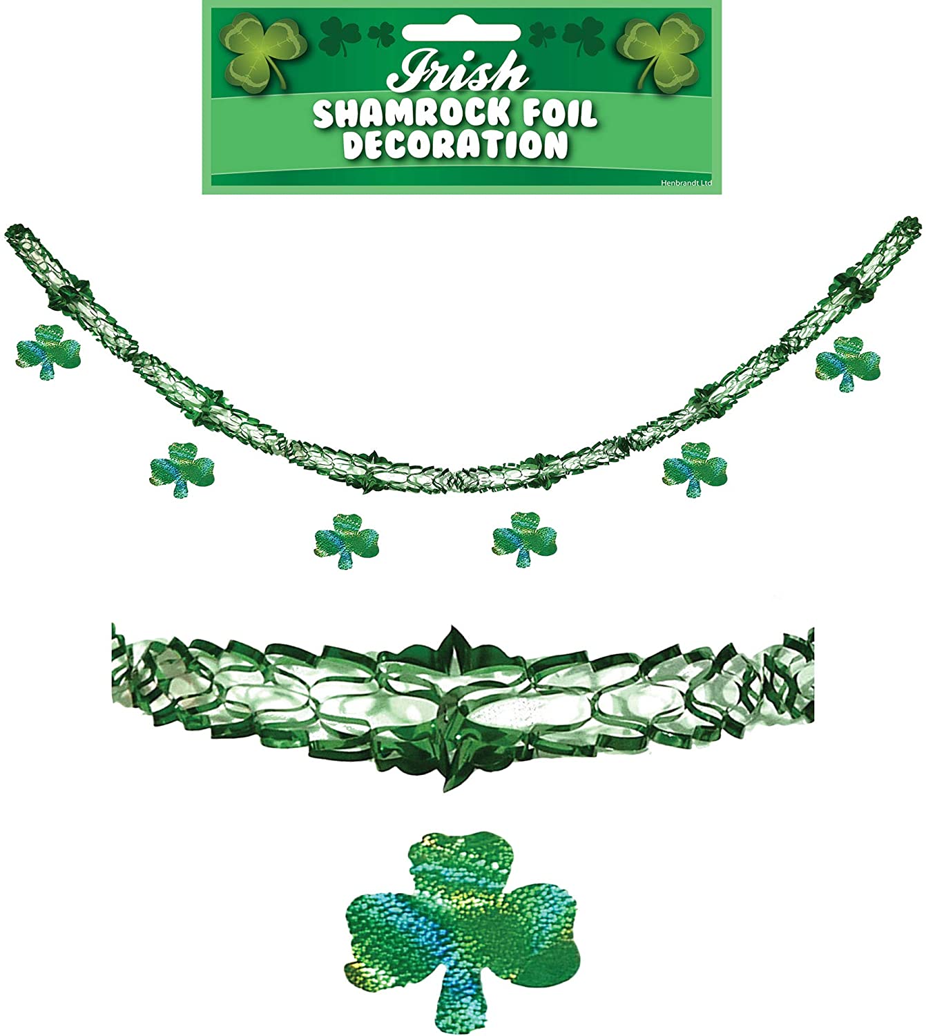 Green 9Ft Hanging Irish Shamrock Foil Decorations St Patricks Day Banners