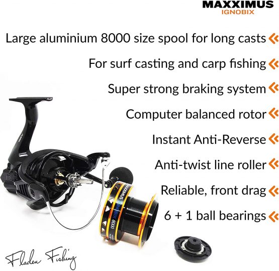 FLADEN Fishing - Maxximus Ignobix Reel Premium Surf Casting Beach Spinning FD8000 with 6+1 Ball Bearings Front Drag and Huge Line Capacity [11-9680] - Image 4