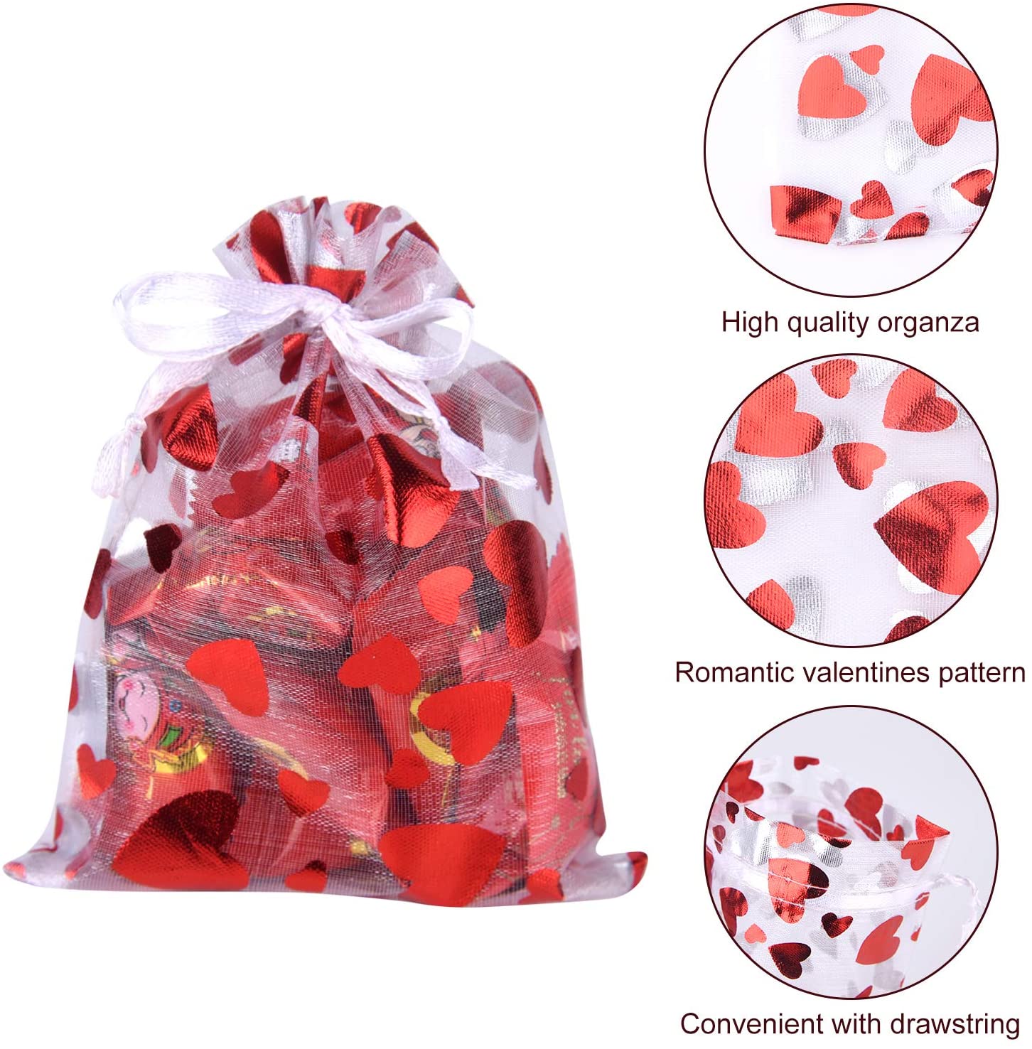 TUPARKA 120Pcs Gift Bags Love Heart Organza Bags Drawstring Pouches for Jewelry Packaging,Wedding Gift Bags Party Favor Bags - Image 4