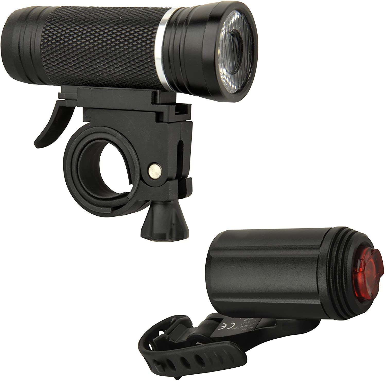 Fischer Bicycle Lighting Set 30/15 Lux, Battery Light Set, Front and Rear Light, 2 Light Functions