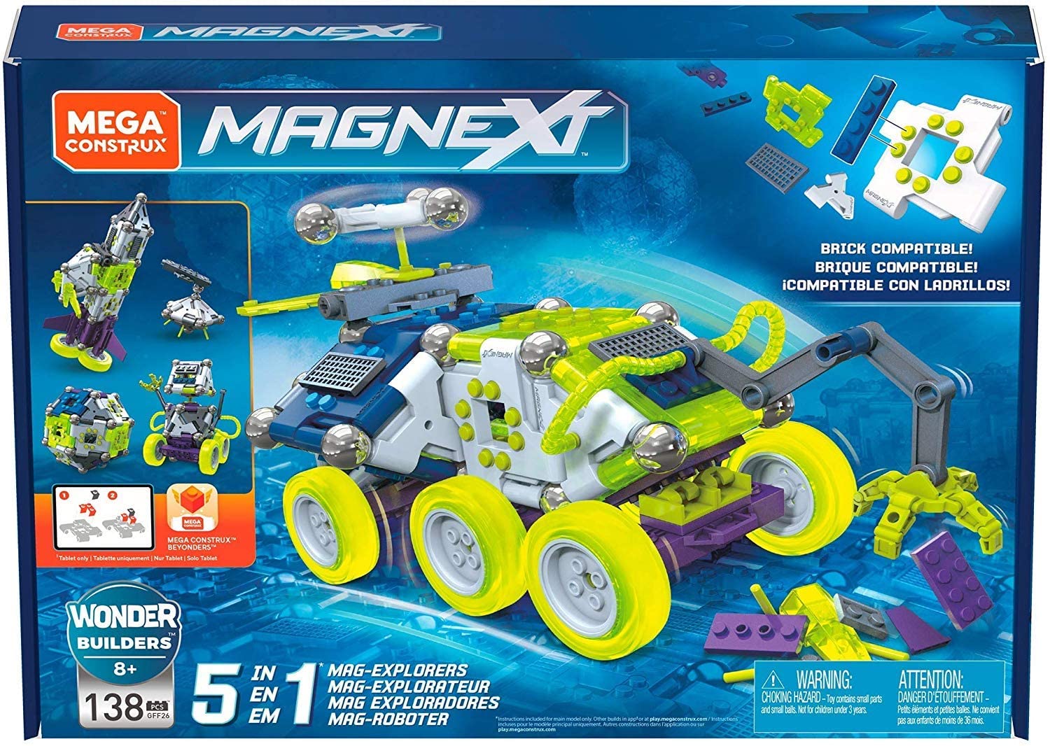 Mega Construx Magnext 5-in-1 Mag-Explorers, Multicoloured, 36.9 cm x 6.7 cm x 26 cm
