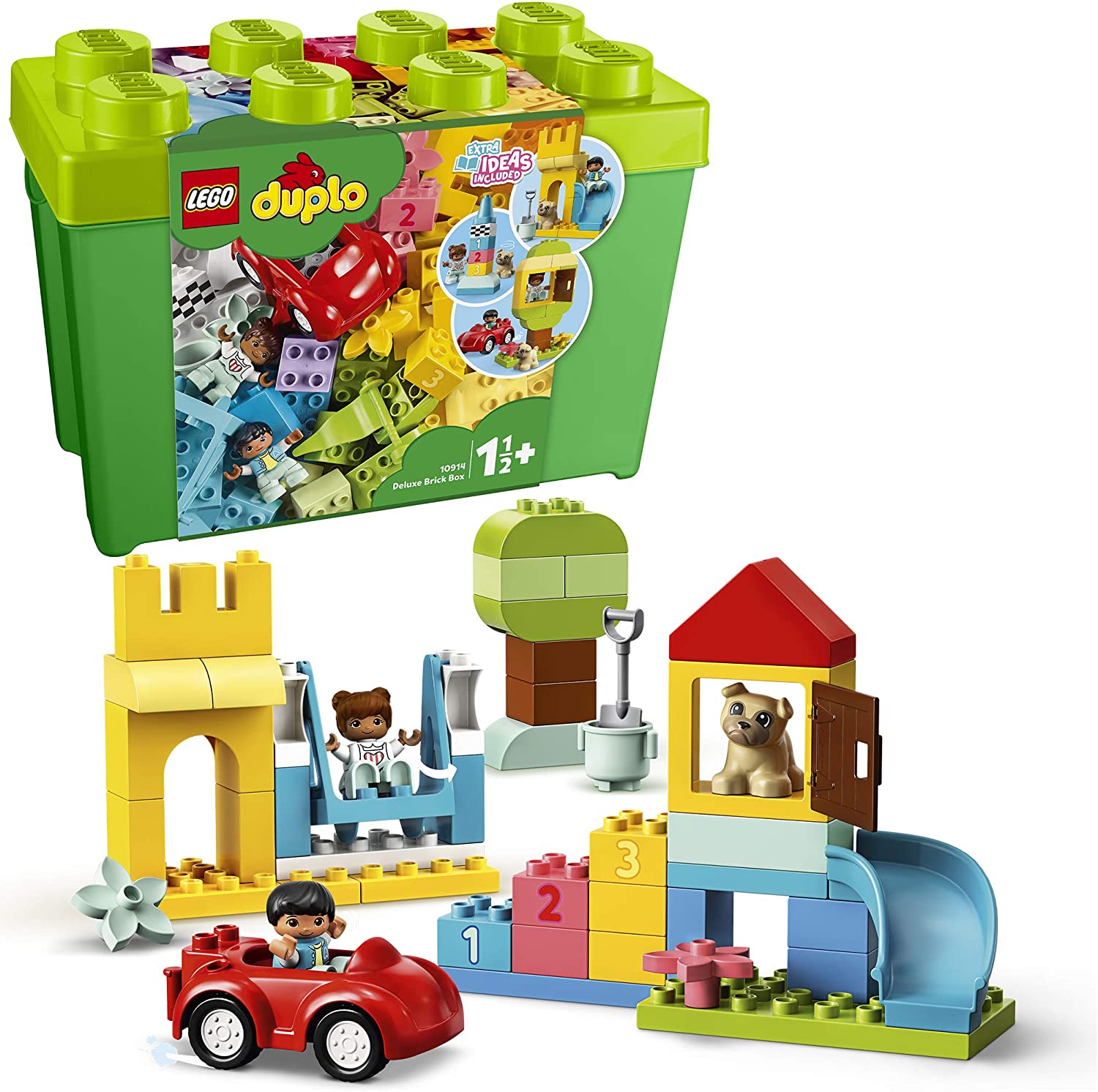 LEGO DUPLO Deluxe Brick Box, Fine Motor Skills Toys for 1+ Year Old Boys & Girls, incl. a Car, Number Bricks & Animal Figures