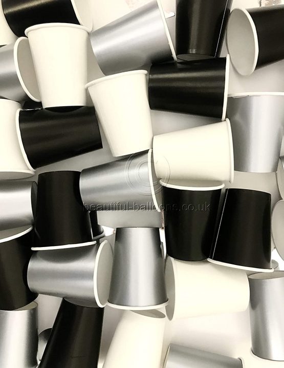 Beautiful Balloons 35 x Black, Silver & White Stylish and Chic Paper Party Cups