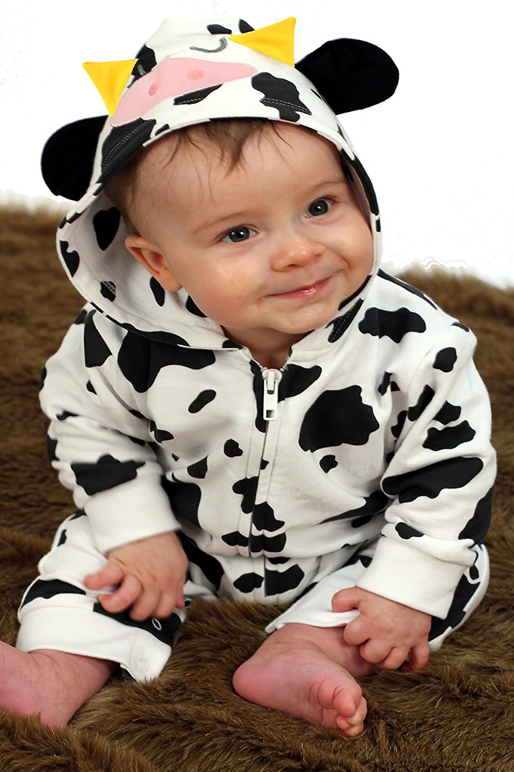 Moo's Cow Baby Romper Outfit for Boys or Girls, Black, White, 3-6 Months (Pack of 1)