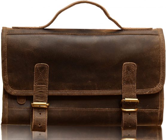 KomalC Premium Buffalo Leather Hanging Toiletry Bag Travel Dopp Kit, Distressed Tan - Image 2