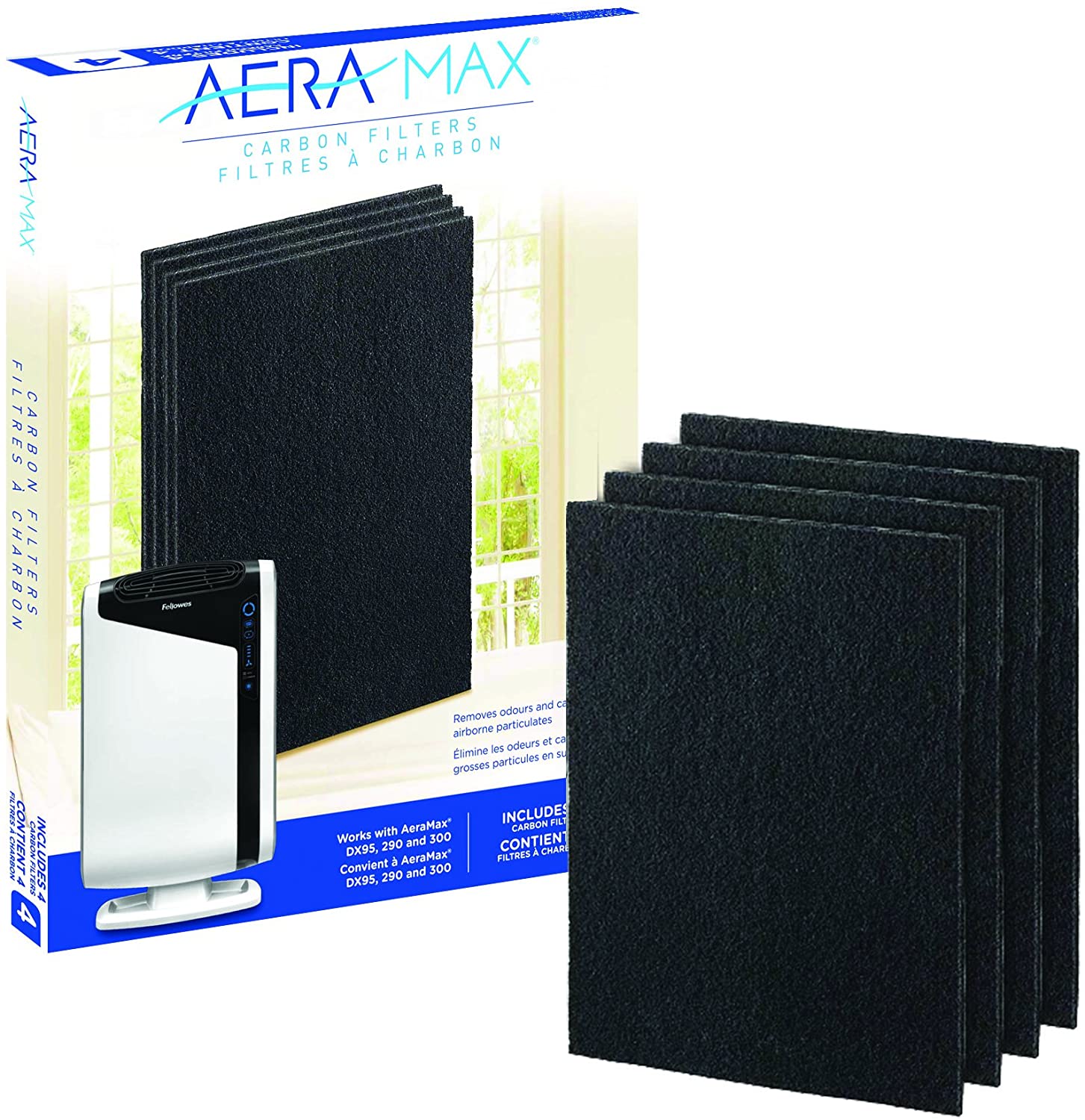 AeraMax Air Purifier Replacement Carbon Filters - Compatible with DX95 Air Purifier - H405 x W312 x D5mm - Pack of 4 - Large