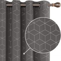 Deconovo Eyelet Blackout Curtains, Thermal Insulated Curtains, Diamond Foil Printed Curtains for Bedroom, 46 x 54 Inch(Width x Length), Grey, One Pair