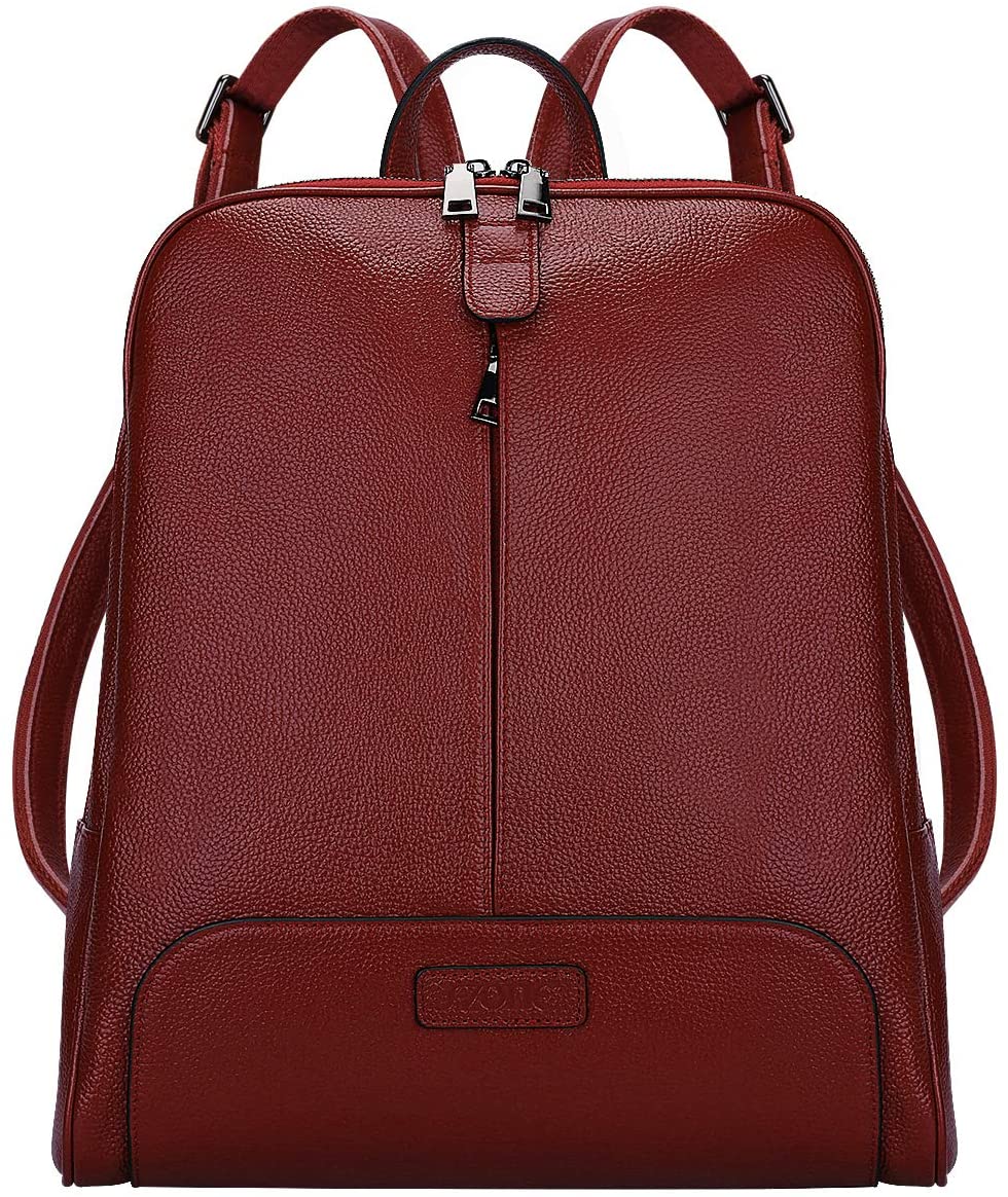 SZone 14 Inch Laptop Women Genuine Leather Backpack Fashion Rucksack