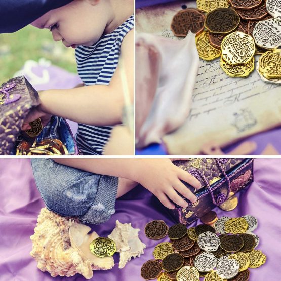 35 Pieces Metal Pirate Coins Spanish Doubloon Replicas Pirate Treasure Coin Toys for Party Favor Decorations, Bronze, Red Antique Bronze, Antique Gold and Antique Silver - Image 4