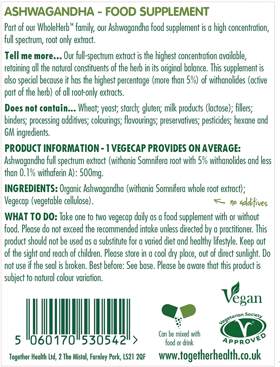 Ashwagandha, Together Health, 100% Organic Certified Ashwagandha Roots, High Concentration KSM-66, Full Spectrum Extract - Image 2