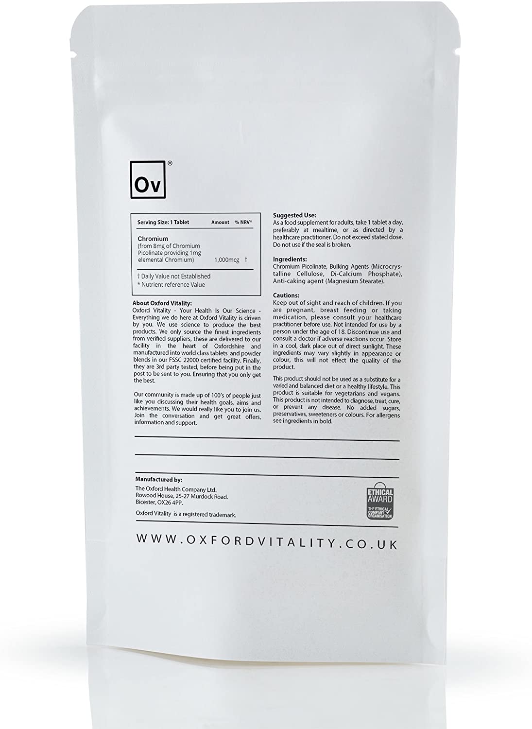 Oxford Vitality Chromium Picolinate 1000mcg Tablets, 500 count (Pack of 1) - Image 2