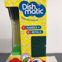 Dishmatic Value Pack Kit – 1x Refillable Washing-Up Liquid Dispensing Handle with 6X Replaceable General-Purpose Sponge Heads – Antibacterial Kitchen Washing-Up Handle with Easy-Grip Handle