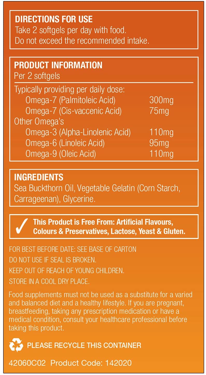 Natures Aid Sea Buckthorn Oil 500mg, Omega-7 High Strength, Supports Skin, Immune & Heart Health - Image 3