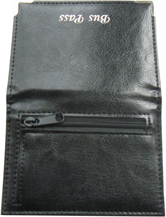 Lorenz Leather Effect Grained PU Bus Pass Cover Holder with Zip up Coin Pocket - Black - Image 2