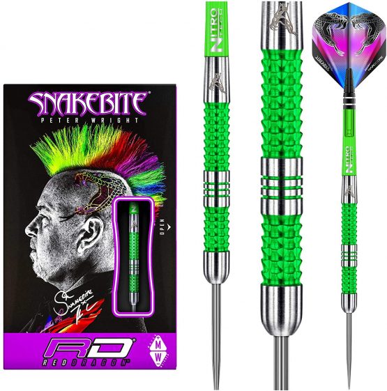 RED DRAGON Peter Wright Snakebite Mamba: 22g or 24g Tungsten Darts Set with Flights and Stems