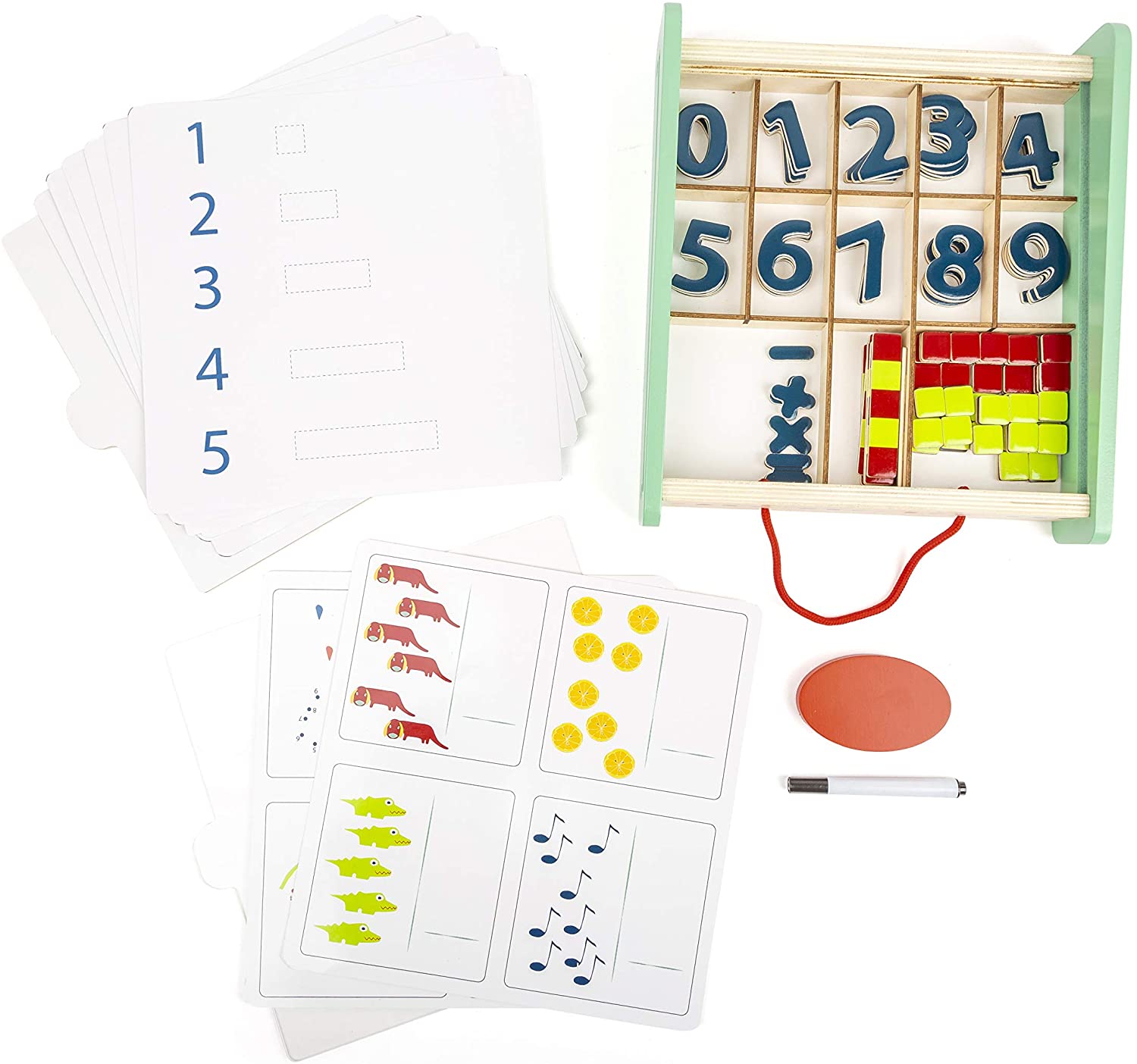 Small Foot 11461 Learning Box Educate made of wood, FSC 100%-certified, learn maths, storage box with straps for transport