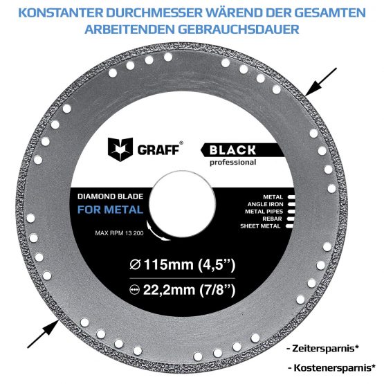 Metal Cutter GRAFF® Black 115mm, Professional Angle Grinder Cutting Wheel, Sheet Metal Cutter, Cut Off Wheel 22.23 mm Arbor - 3x Longer Metal Max Wheel Life (115 mm) - Image 2