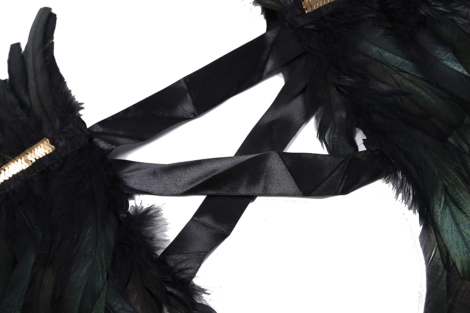 Yoodeet Black Feather Sewing Trimming Collar Shoulder Peacock Shawls Fringe Fancy Clothing Halloween Cosplay Angel Wings Halloween Costume Freesize - Image 4