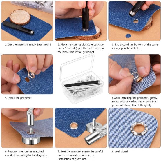 Grommet Tool Kit, Grommet Setting Tool and 100 Sets Grommets Eyelets with Storage Box (1/ 4 Inch Inside Diameter) - Image 3