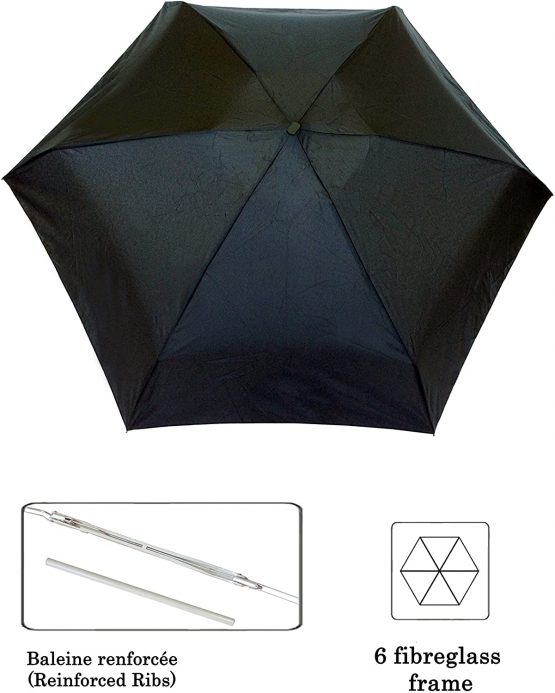 City Travel Folding Umbrella - Mini Pocket Size - Rectangular Shape Design - Windproof - 6 Ribs in alumium and Fiberglass - Compact - Ultra Light (Black) - Image 2