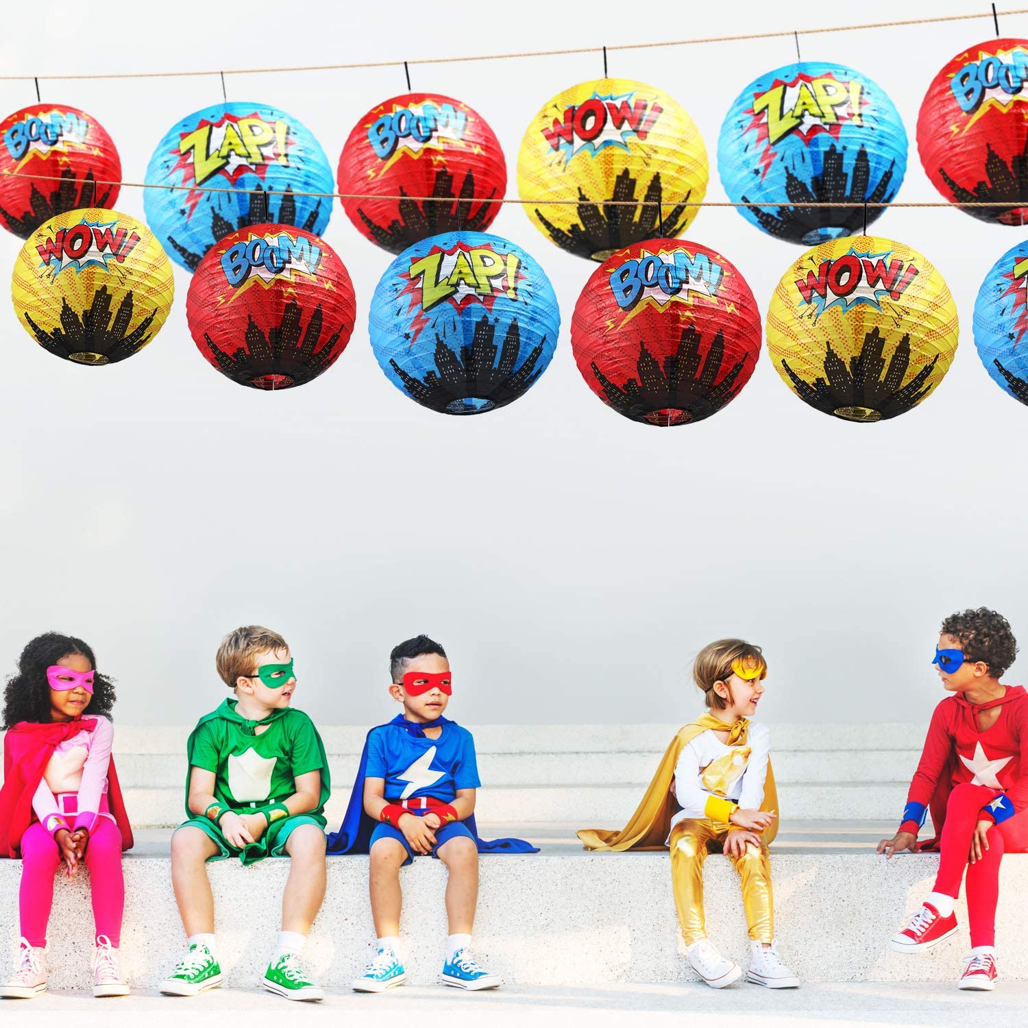 Blulu 6 Pcs Hero Themed Party Decorations Fun Hero Paper Lanterns Hanging Comic Wow Zap Boom Lanterns Birthday Party Favor for Kids Boys Adults Baby Shower Supplies - Image 4