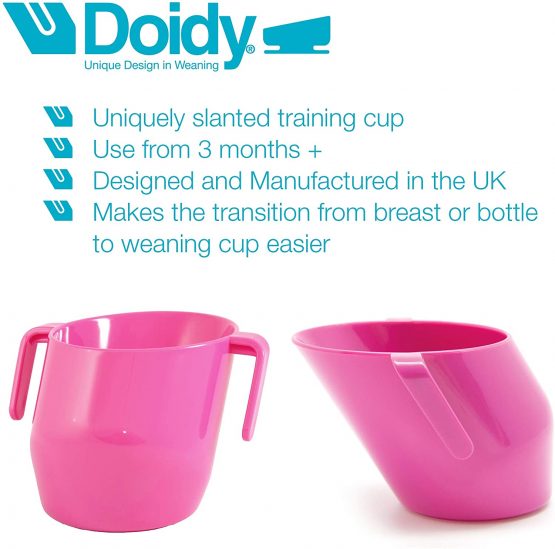 Doidy Cup - Training Sippy Cups for Toddlers & Babies - Unique Slanted Design Two Handles Baby Beaker - Great Weaning Cup for Milk, Water & Juice - Use from 3-6 Months to Toddler (Cerise) - Image 2