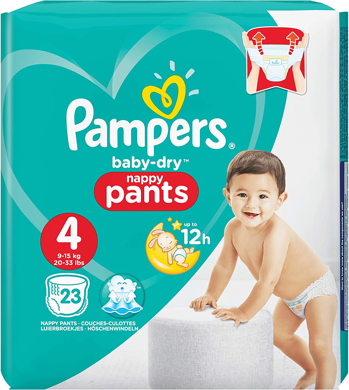 Pampers Baby-Dry Nappy Pants Size 4, 9-15kg, White, 23 Count, Size 4 (23 Count)
