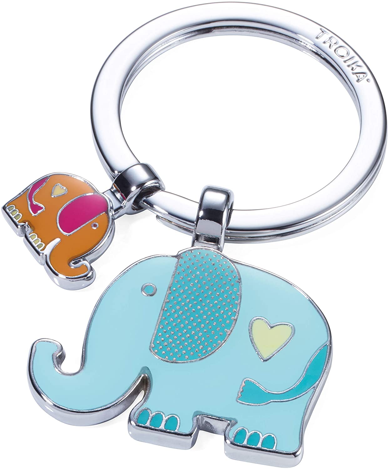 TROIKA RÜSSELBANDE, KR18-12/CH, Keyring with 2 Charms, Elephant, pachyderms, Proboscis, Trunk, Faithful