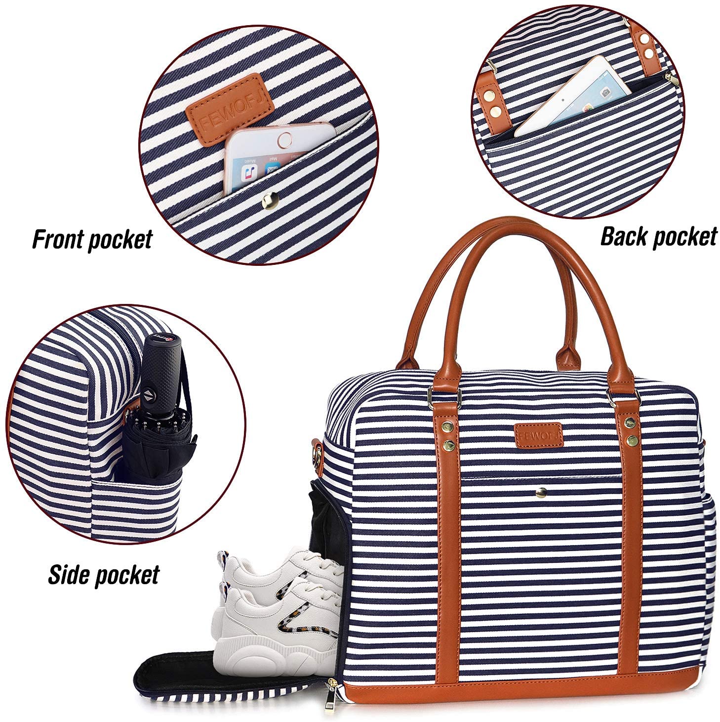 Large Overnight Travel Holdall Duffle Tote Bags Black Stripe Women Weekend Bag