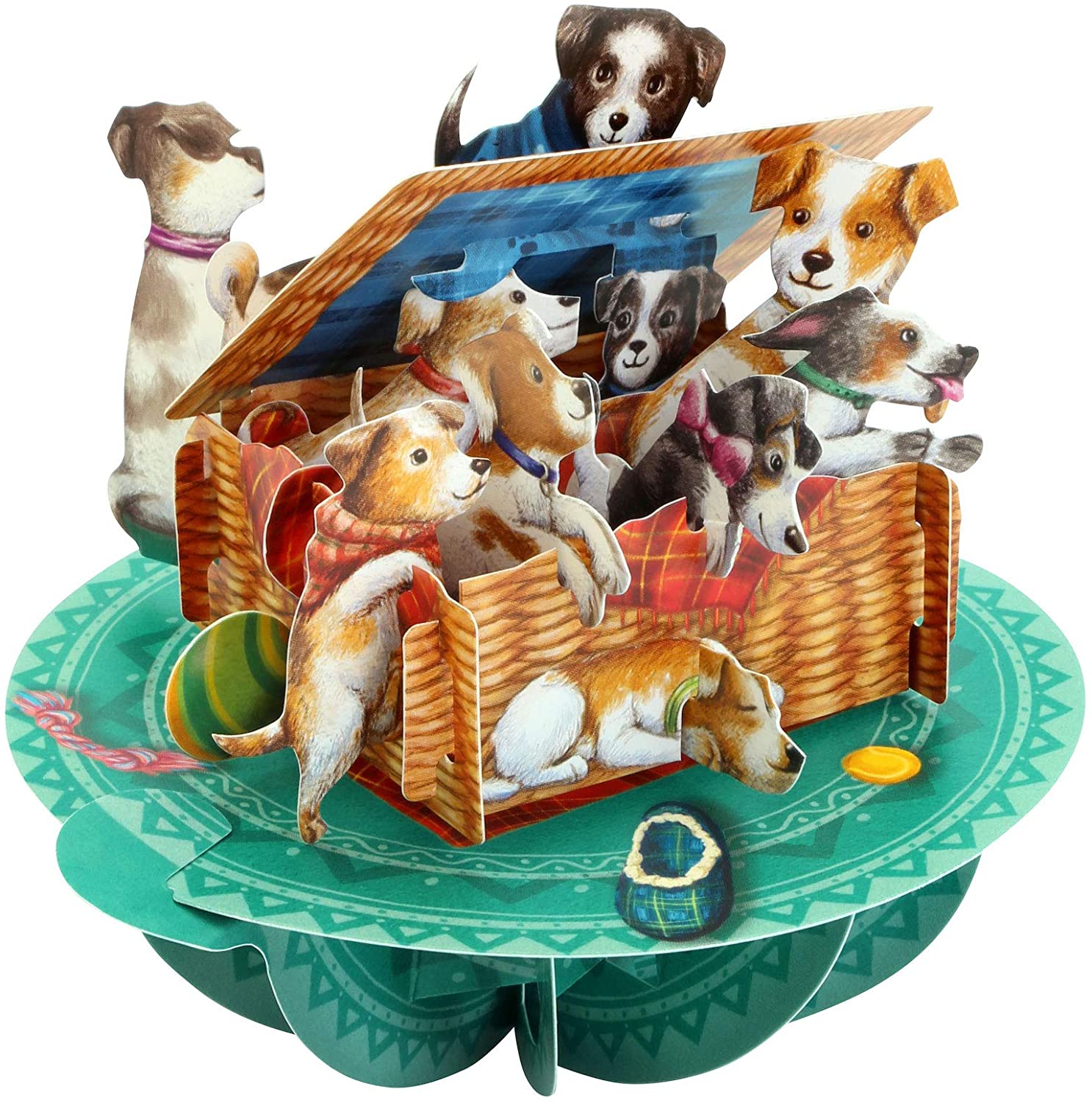 SANTORO Pirouette, 3D Pop Up Greeting Card - Puppies In A Basket - Dog And Puppy Birthday Card for Her Him, Kids, Daughter, Son