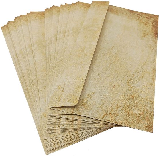 20 x Old Vintage Design Paper Envelopes DIN Lang for A4 Paper Great for Vintage invites and Letters