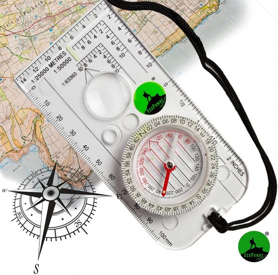 ECOPOWER SPORTS Navigation Explorer Compass For Expedition & Orienteering Perfect For Mountaineering or Hiking. Baseplate Liquid Filled, With Romer Scales & Lanyard.