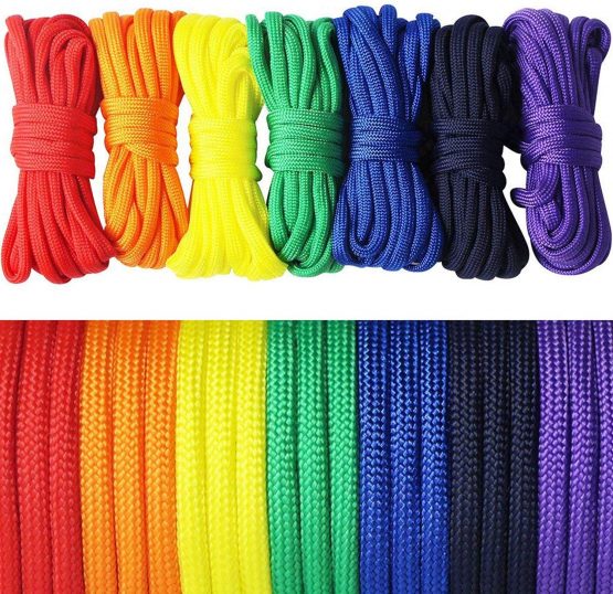 UOOOM 7 pcs Paracord Bracelet Cord Parachute Rainbow Rope Outdoor Survival Safe Rope Set for DIY Hand Woven 10 Feet