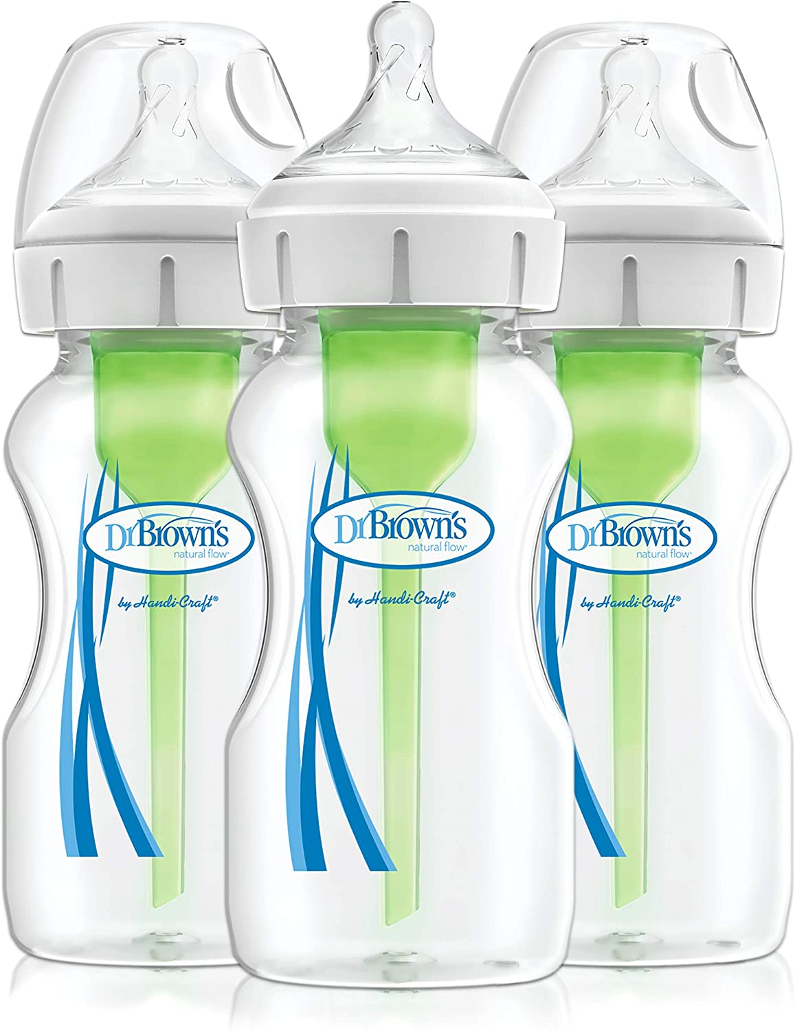 Dr Brown's Options+ Anti Colic Wide Neck Baby Bottles, Pack of 3, green, 3 count (Pack of 1)