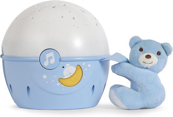 Chicco Next2Stars Baby Night Light with Plush Toy - Star Light Projector for Cots and Cribs, with Sound Sensor, 3 Light Effects and Music - 0+ Months, Blue