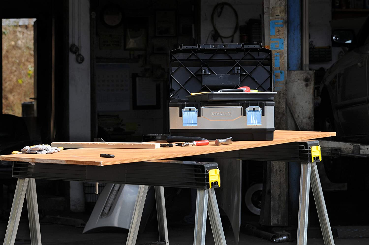 STANLEY Folding Metal Sawhorse (Pair), Portable and Durable Workbench Solution, Folding Workbench, Expandable Workstation - Image 4