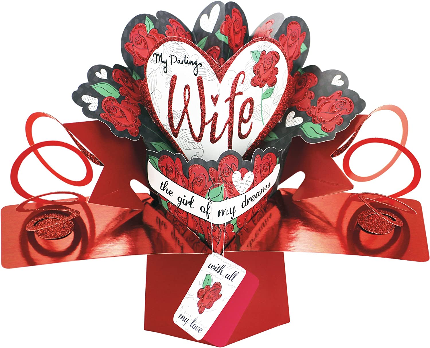 My Darling Wife Pop-Up Valentine's Day Card Pop Up Valentines Greeting Cards, brown|beige|red, VPOP034
