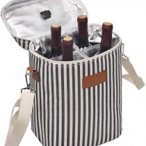 Kato Tirrinia Insulated Wine Cooler Bag - 4 Bottle Travel Padded Wine Carrier Tote with Handle and Adjustable Shoulder Strap, Great Wine Lover Gift, Striped
