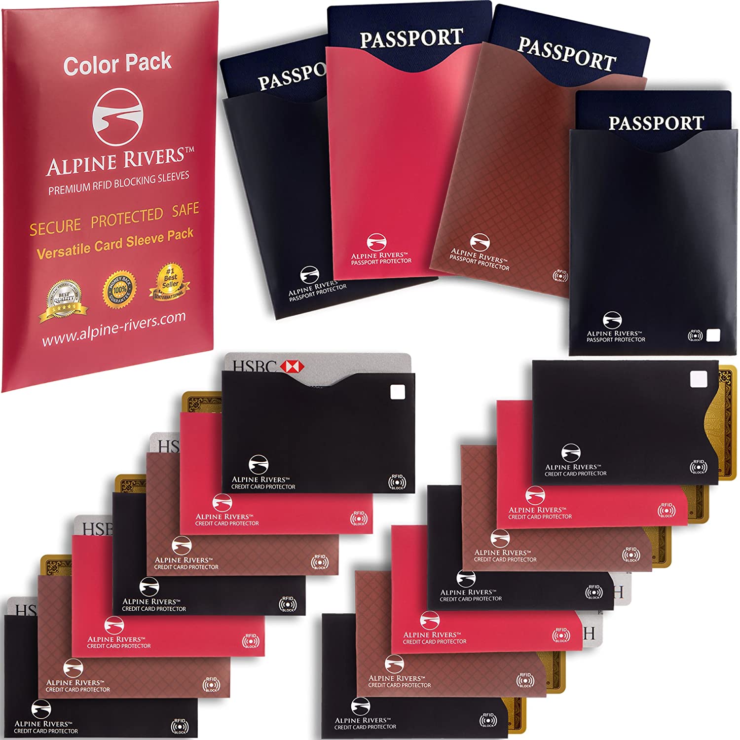 18 RFID Blocking Sleeves (14 Credit Card Holders & 4 Passport Protectors) Ultimate Premium Identity Theft Protection Sleeve Set for Men & Women. Smart Slim Design perfectly fits Wallet / Purse
