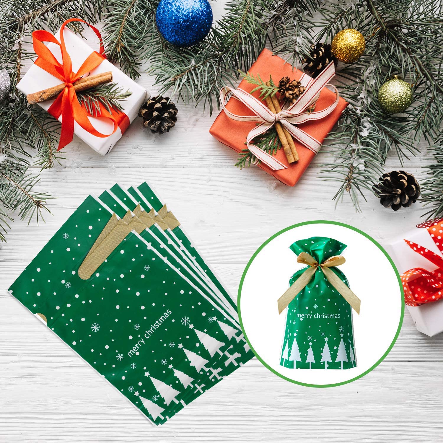 LONTG 50Pack Bag Small Candy Bag Party Treat Bag Goodies Bag Xmas Drawstring Gift Bag For Sweets Cookies Snacks Christmas Party Favor Pouch For Birthday Party Wedding - Image 3