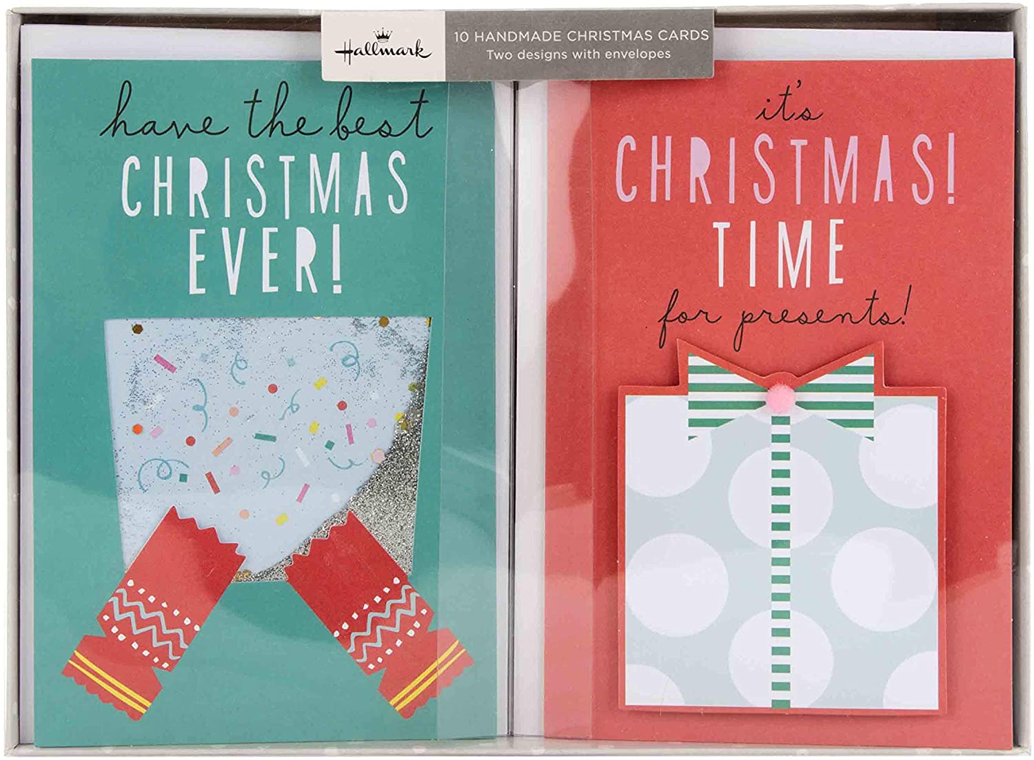 Hallmark Handmade Christmas Cards - 10 Cards in 2 Designs, Cracker Christmas Card Pack