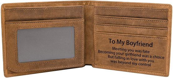 Engraved Custom RFID Blocking Bifold Stylish Wallet for Boyfriend Handmade Valentine's Day Christmas Gifts (for Boyfriend)